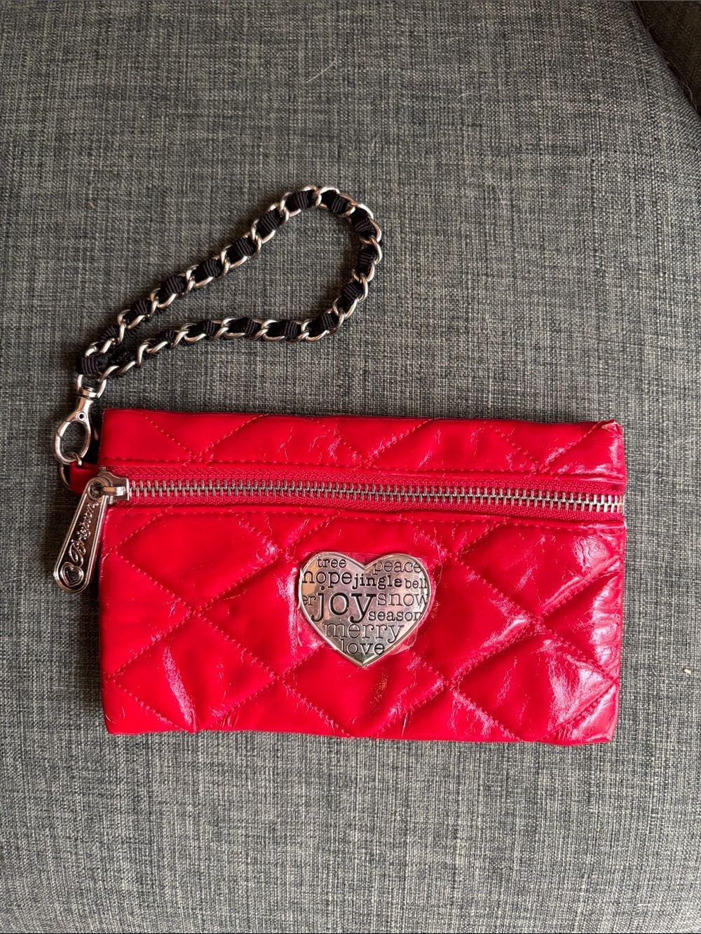 Brighton quilted wristlet red silver heart joy happiness wallet card case READ